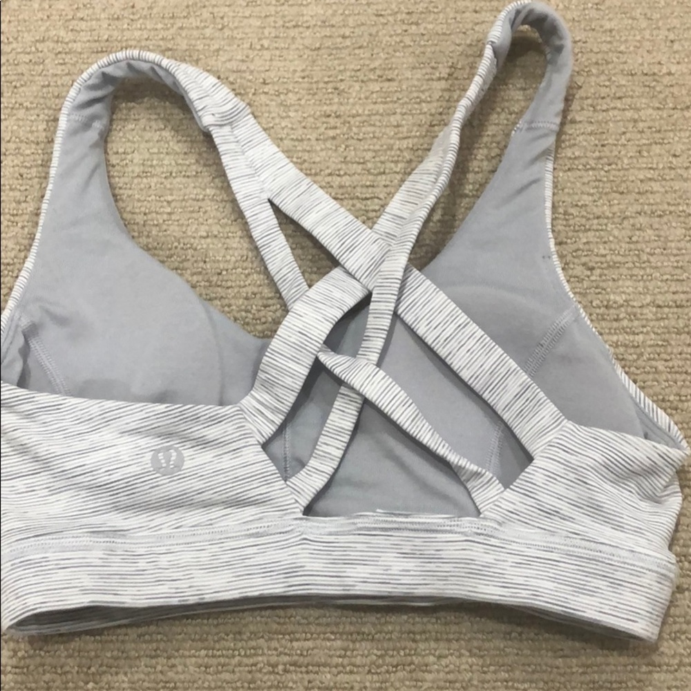 LULULEMON WHITE AND GREY STRIPED BRA - Picture 2 of 3